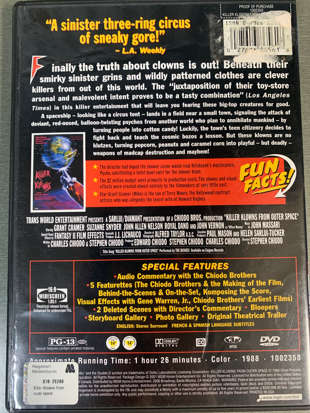 Killer Klowns from Outer Space (1988). DVD.