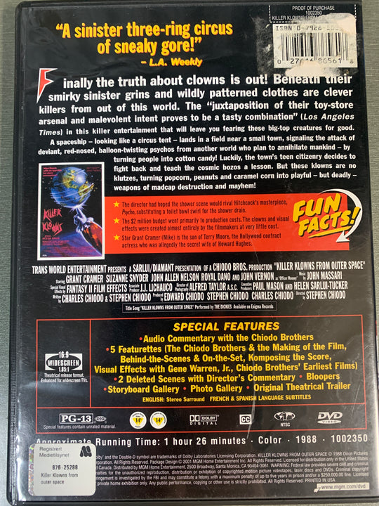 Killer Klowns from Outer Space (1988). DVD.