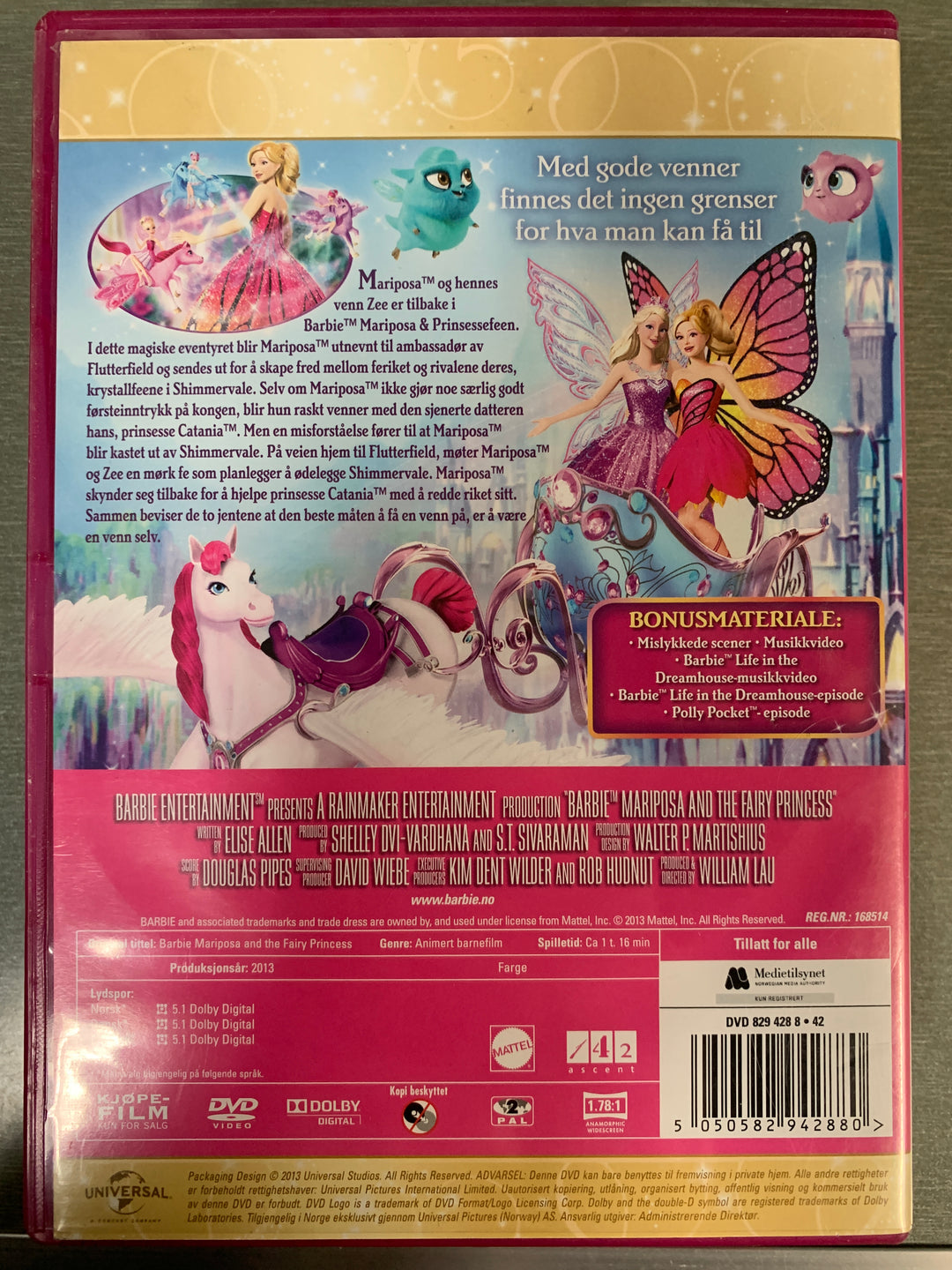 Barbie Mariposa og prinsessefeen (2013). DVD.