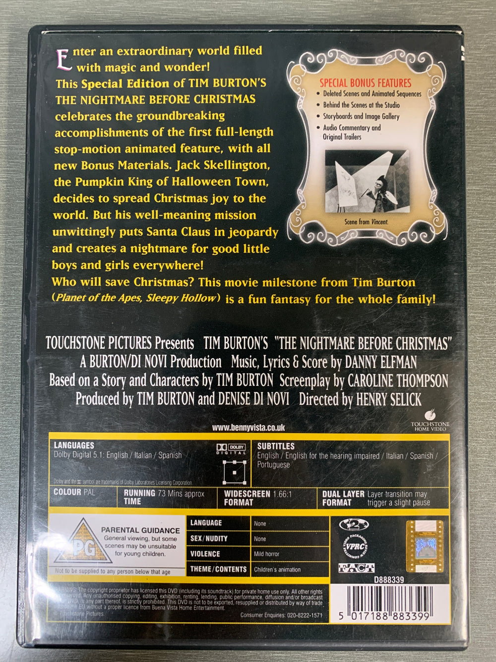 Tim Burton's The Nightmare Before Christmas. 1993. DVD.