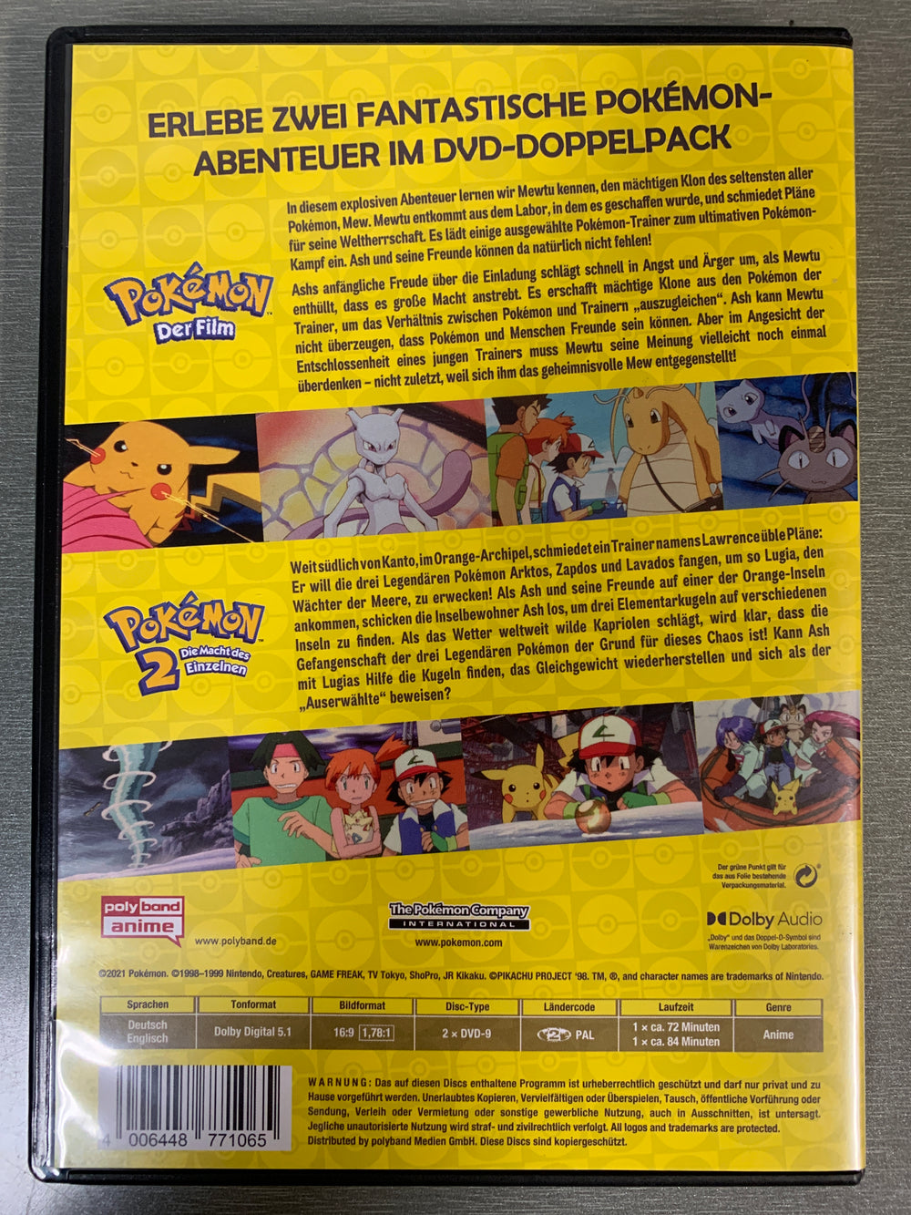 Pokémon - Der Film / Pokémon 2 - Die Macht des Einzelnen. 1998/1999. DVD.