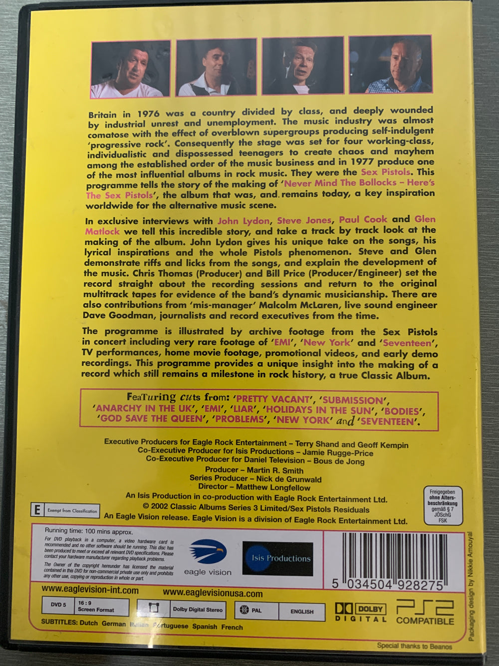 Classic Albums: Sex Pistols – Never Mind the Bollocks. 2002. DVD.