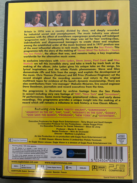 Classic Albums: Sex Pistols – Never Mind the Bollocks. 2002. DVD.