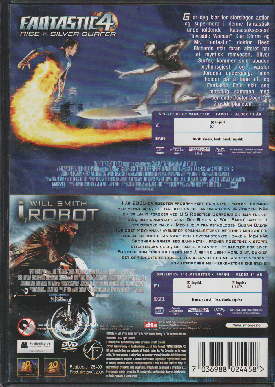 Fantastic Four: Rise of the Silver Surfer / I, Robot. 2007 / 2004. DVD.