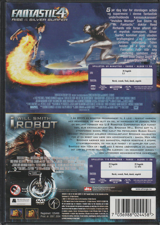 Fantastic Four: Rise of the Silver Surfer / I, Robot. 2007 / 2004. DVD.