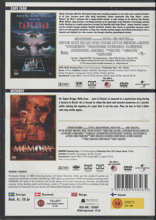 Cape Fear / Memory. 1991 / 2006. DVD.