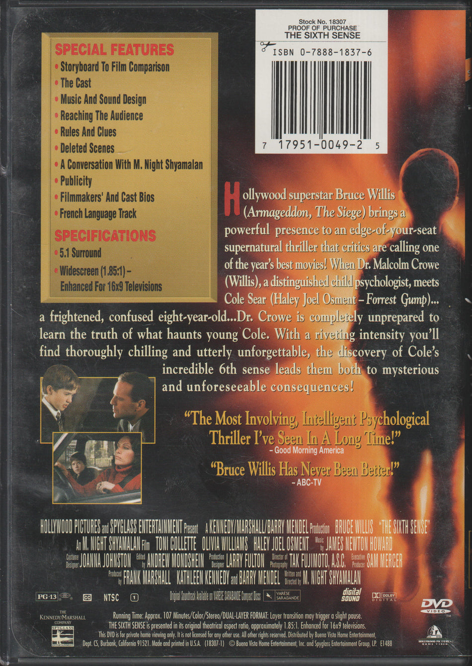 Den sjette sansen. 1999. DVD.
