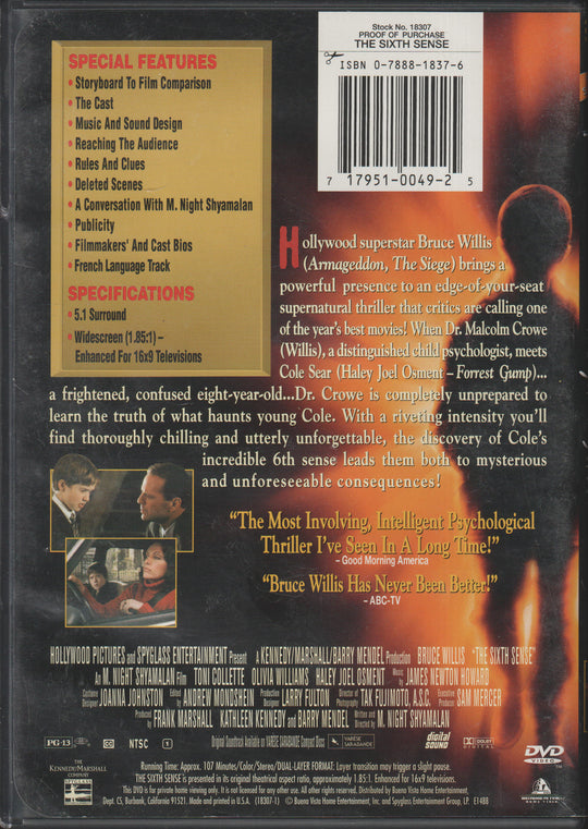 Den sjette sansen. 1999. DVD.