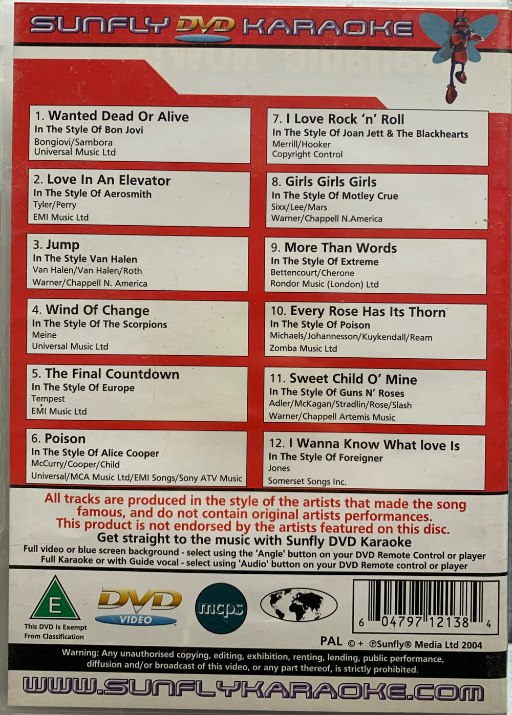 Sunfly Karaoke – Rock Anthems. DVD.