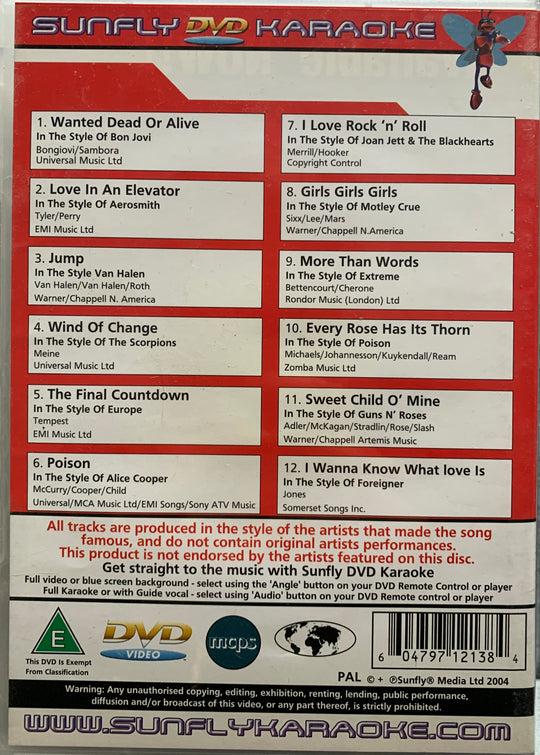Sunfly Karaoke – Rock Anthems. DVD.