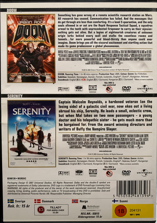 Doom: Extended Edition / Serenity – Action Double. 2005. DVD.