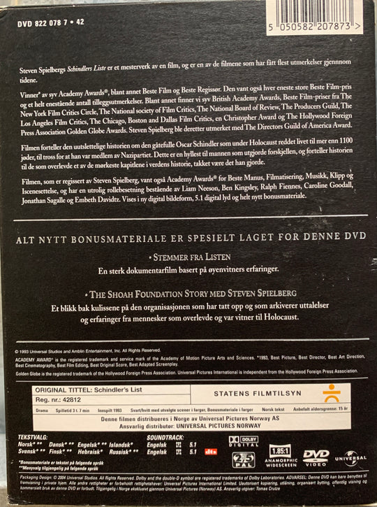 Schindlers liste. 1993. DVD.