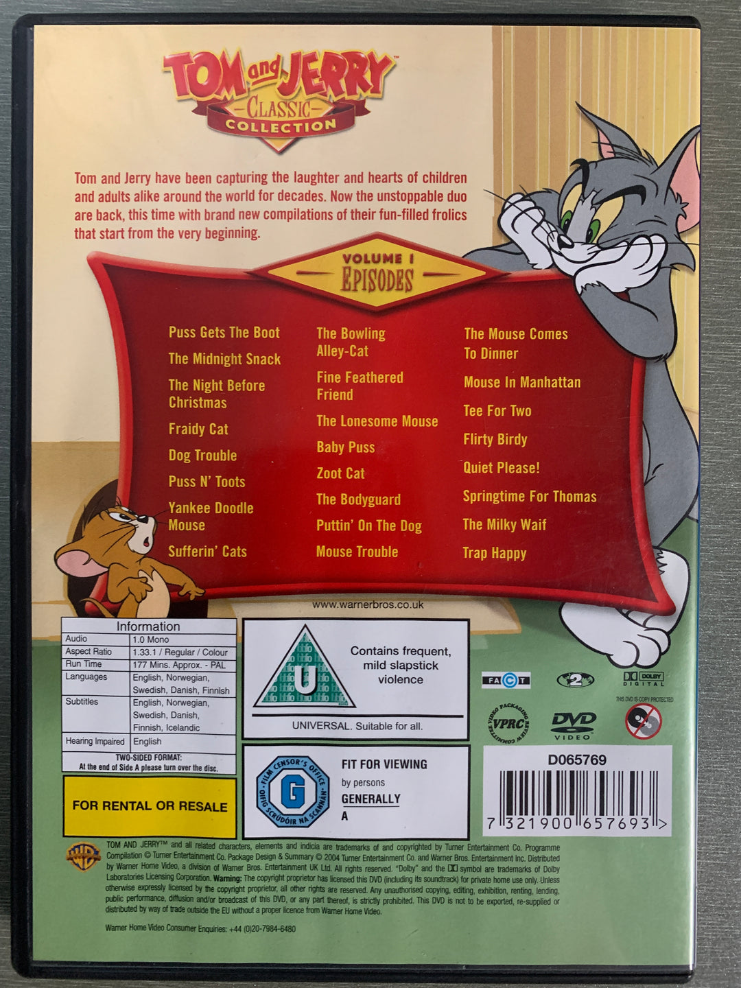 Tom and Jerry Classic Collection – Volume 1. DVD.