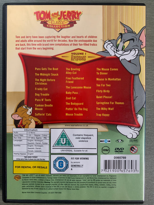Tom and Jerry Classic Collection – Volume 1. DVD.