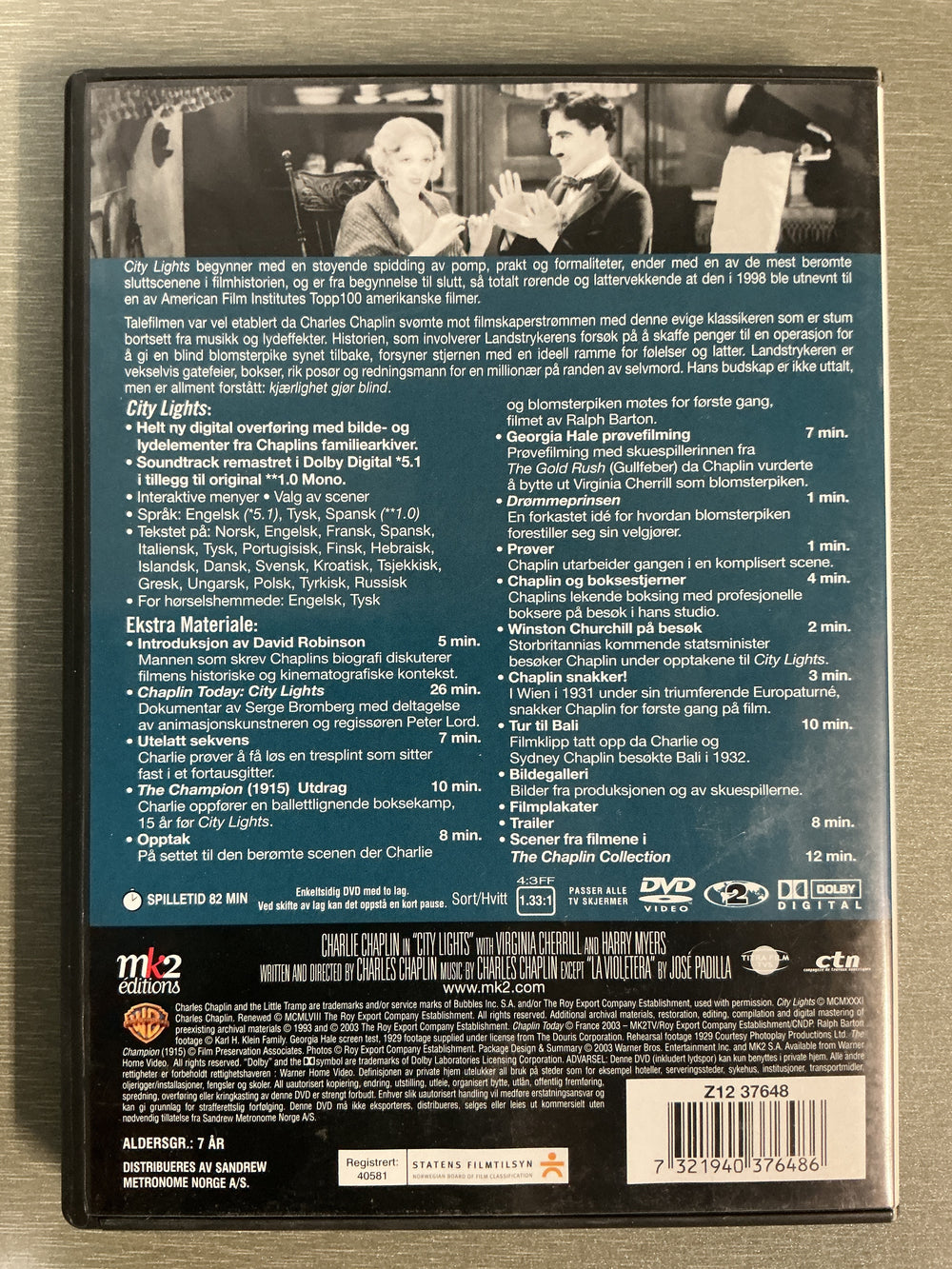 City Lights – The Chaplin Collection. 1931. DVD.