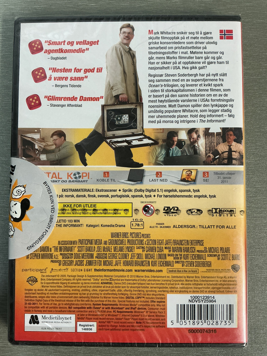 The Informant! 2009. DVD. Ny i plast!