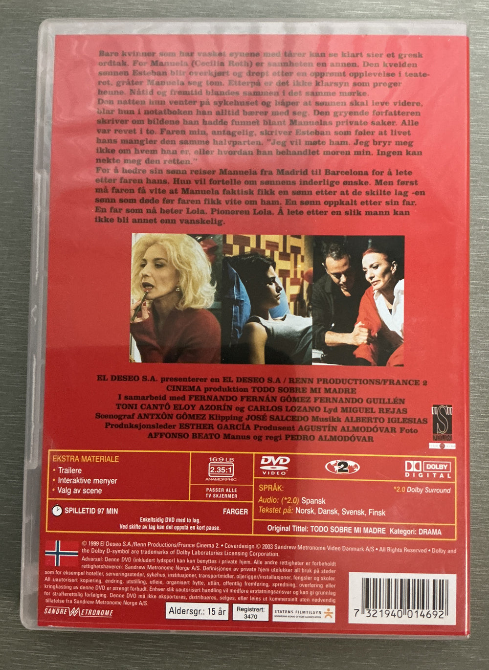 Alt om min mor. 1999. DVD.