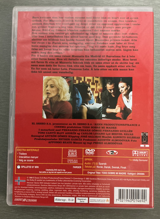 Alt om min mor. 1999. DVD.