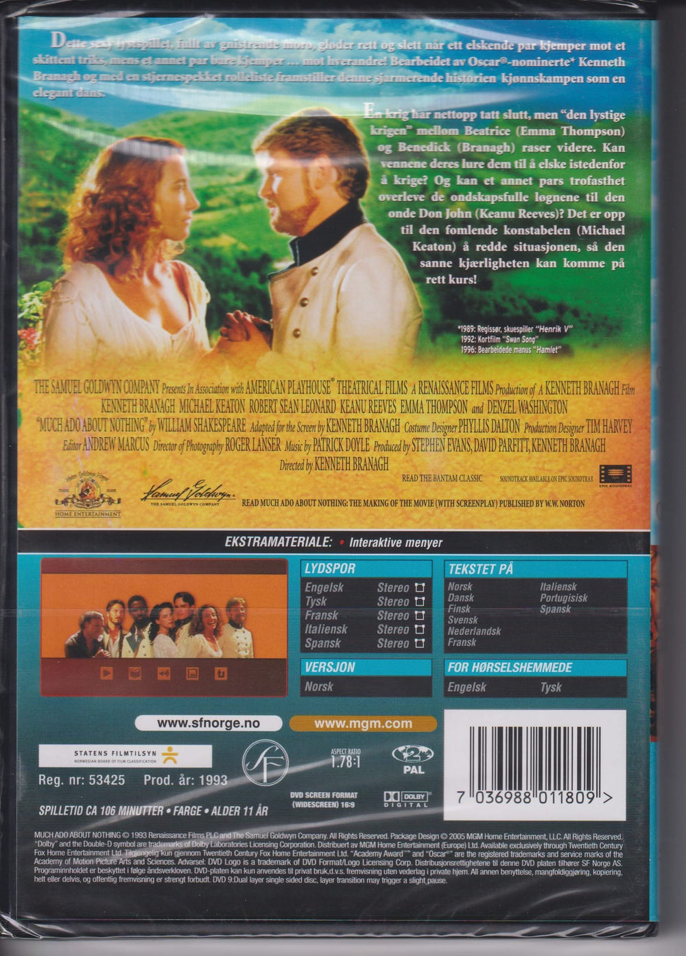 Stor ståhei for ingenting. 1993. DVD. Ny i plast!