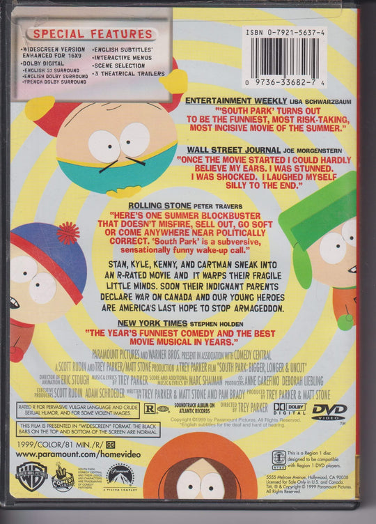 South Park: Bigger, Longer & Uncut. 1999. DVD.
