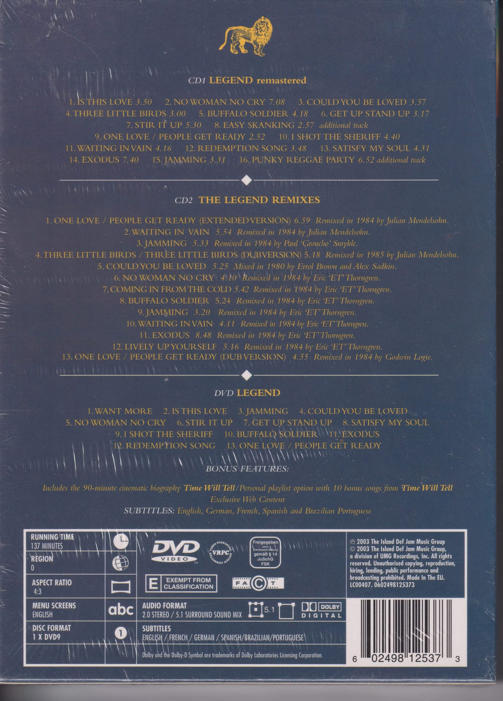 Bob Marley and the Wailers – Legend (Sound + Vision). 2002. DVD. Ny i plast!