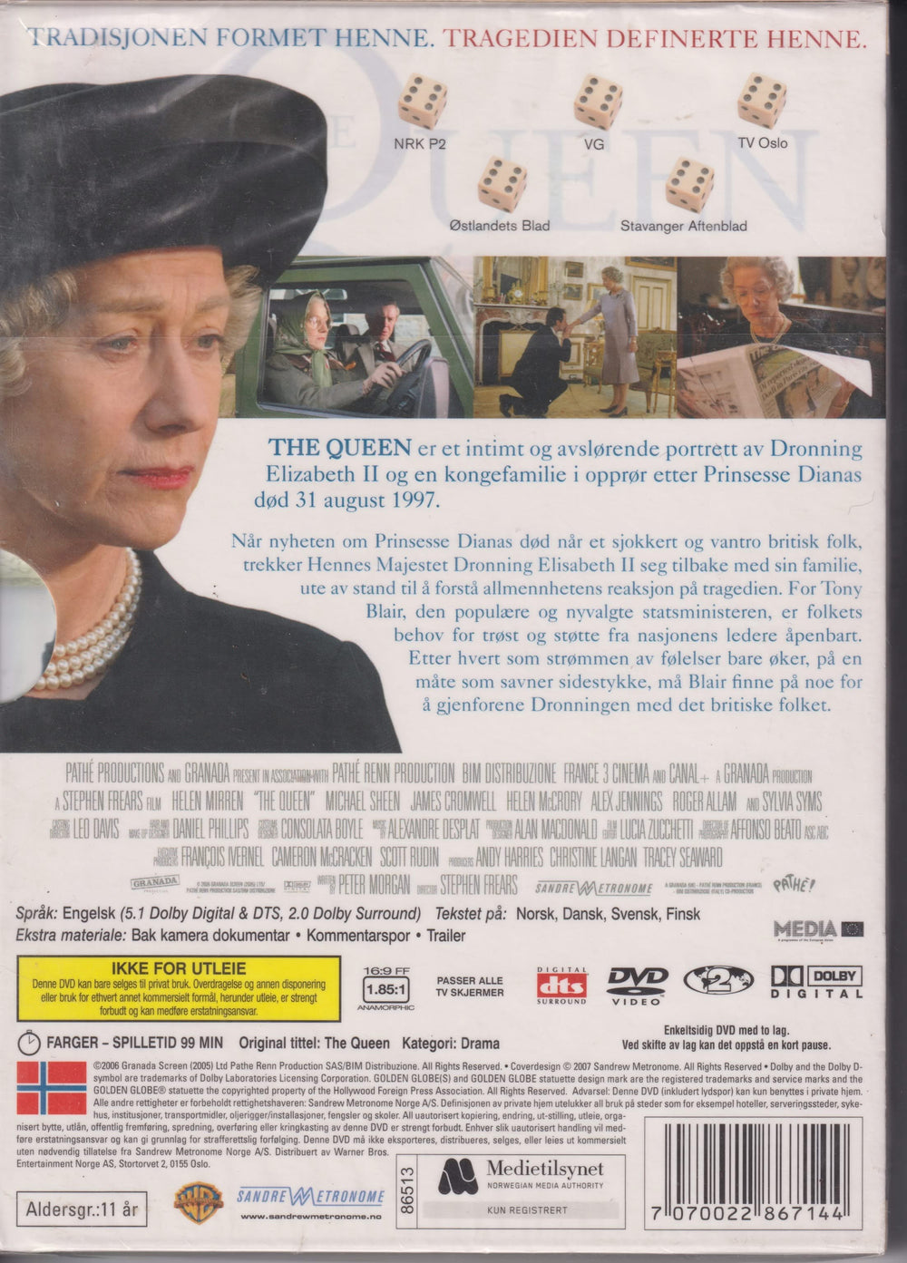 The Queen. 2006. DVD. Ny i plast!