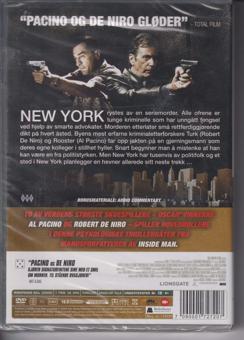 Righteous Kill. 2008. DVD. Ny i plast!