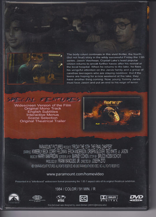 Friday the 13th: The Final Chapter. 1984. DVD.