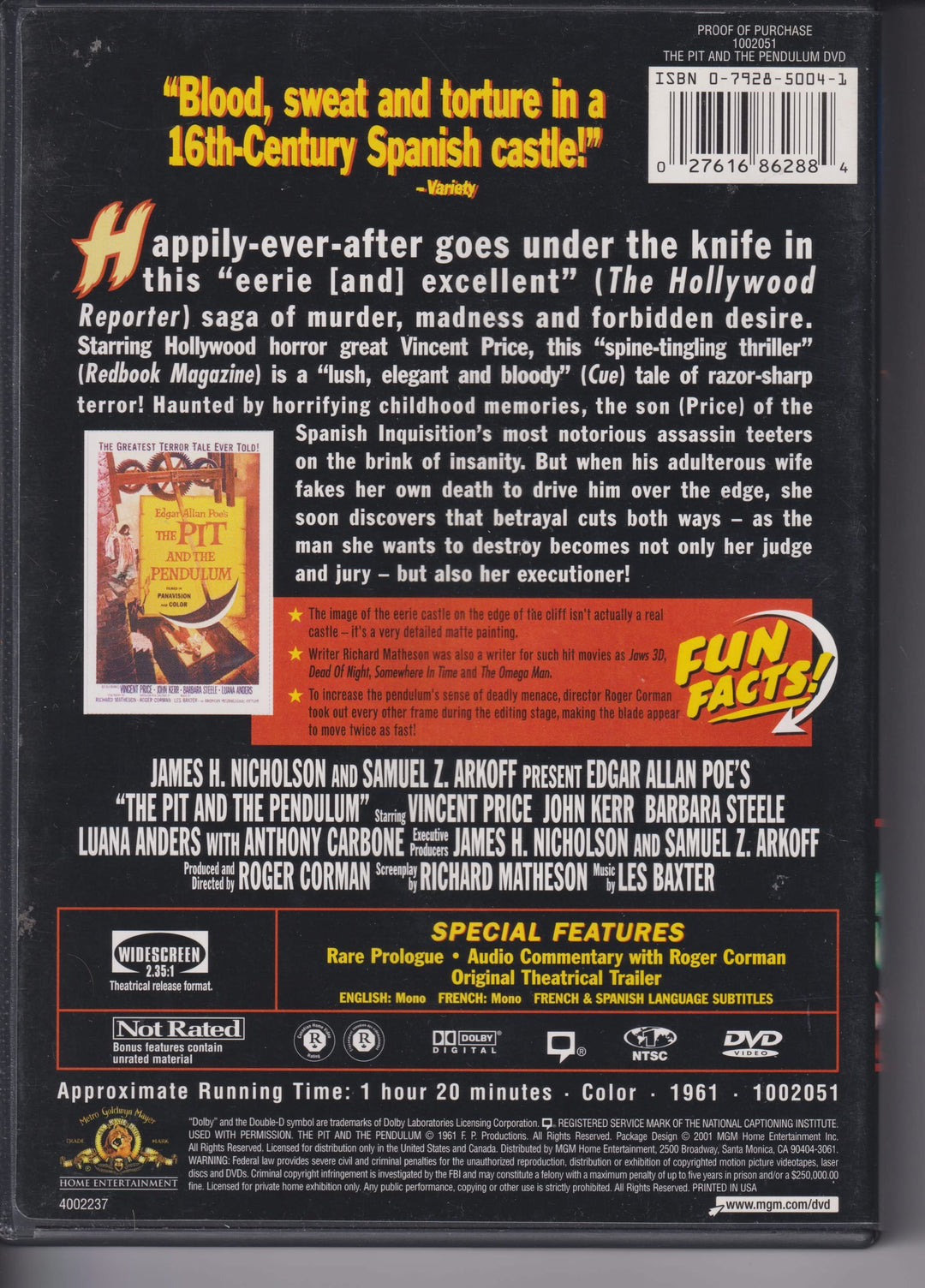 The Pit and the Pendulum. 1961. DVD.