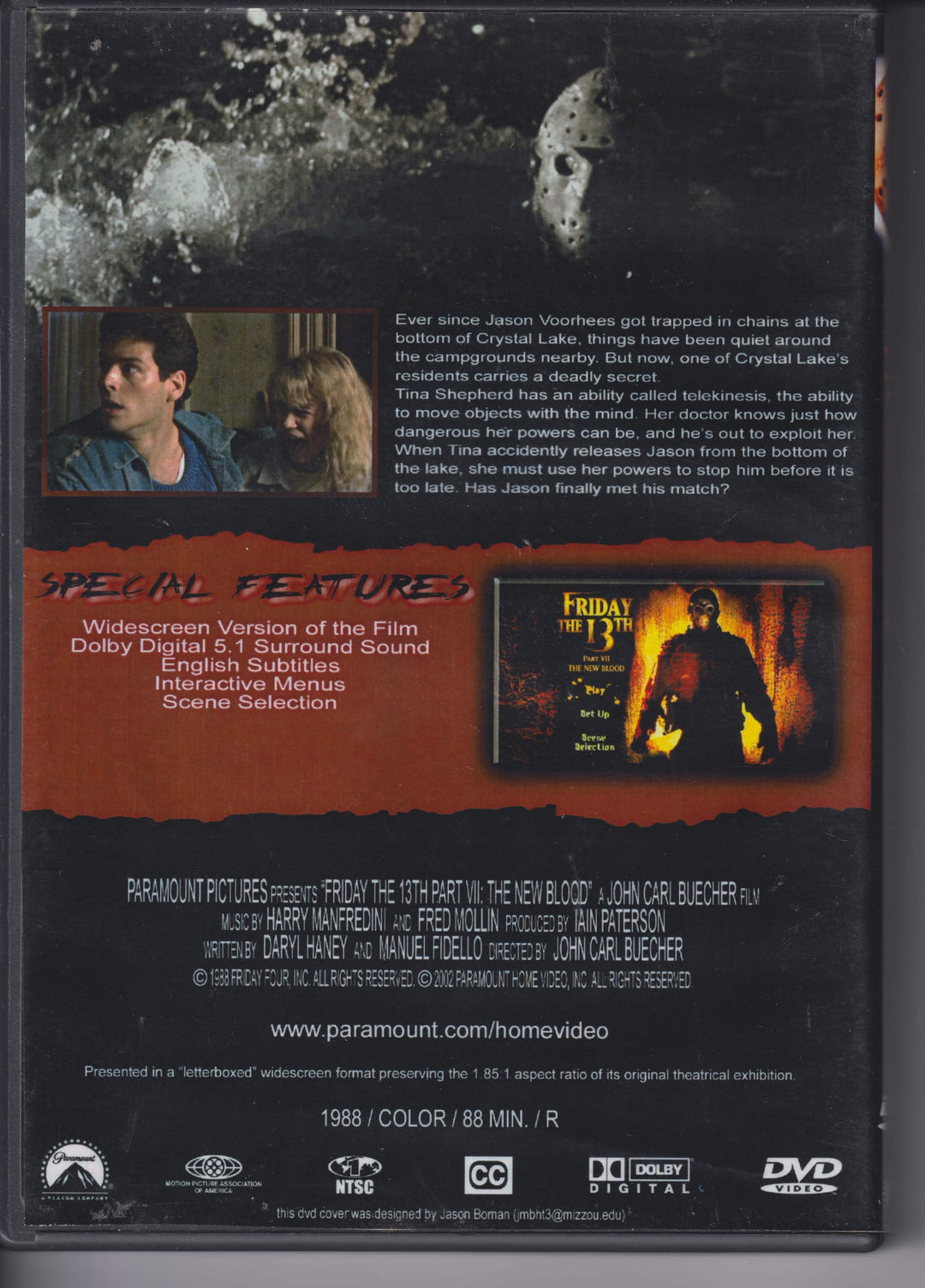 Friday the 13th Part VII: The New Blood. 1988. DVD.