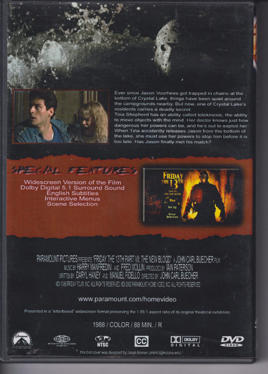 Friday the 13th Part VII: The New Blood. 1988. DVD.