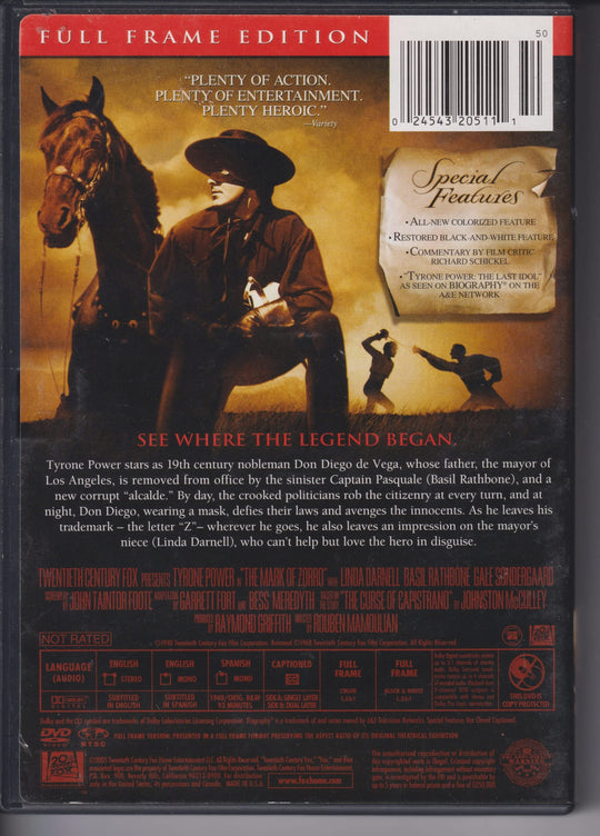 The Mark of Zorro – Special Edition. 1940. DVD.