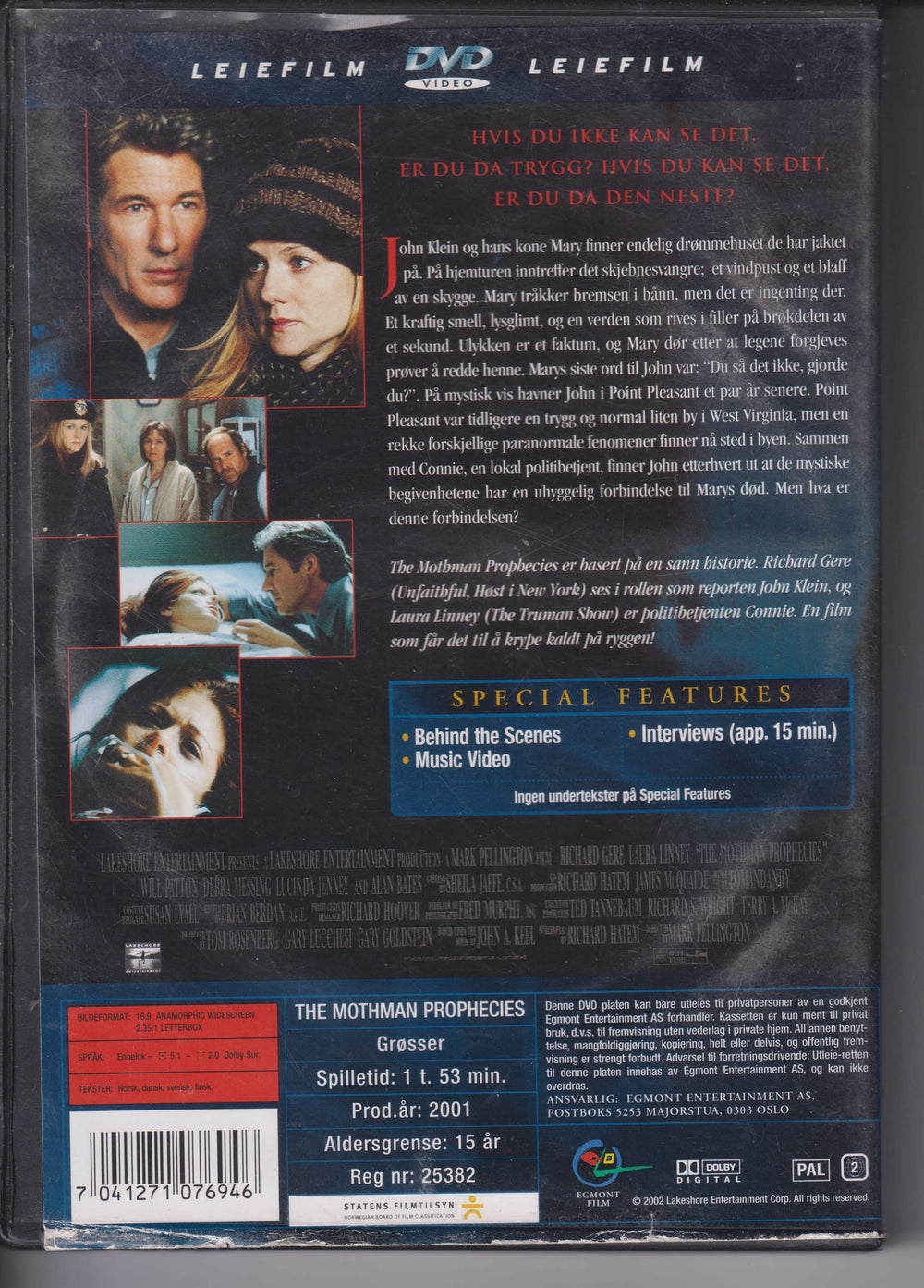 The Mothman Prophecies. 2001. DVD.