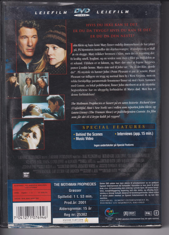 The Mothman Prophecies. 2001. DVD.