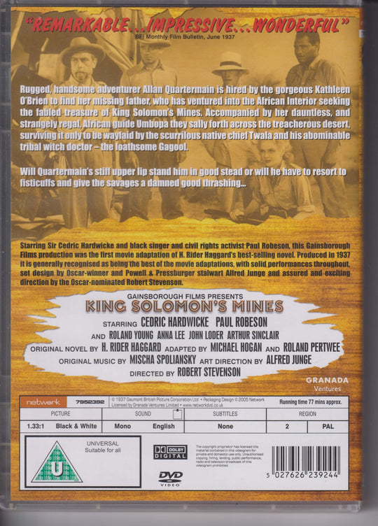 King Solomon's Mines. 1937. DVD.