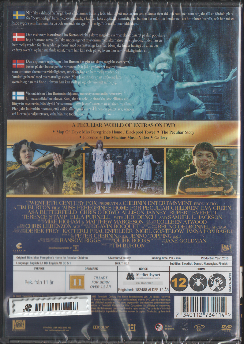Miss Peregrine's Home for Peculiar Children. 2016. DVD. Ny i plast!