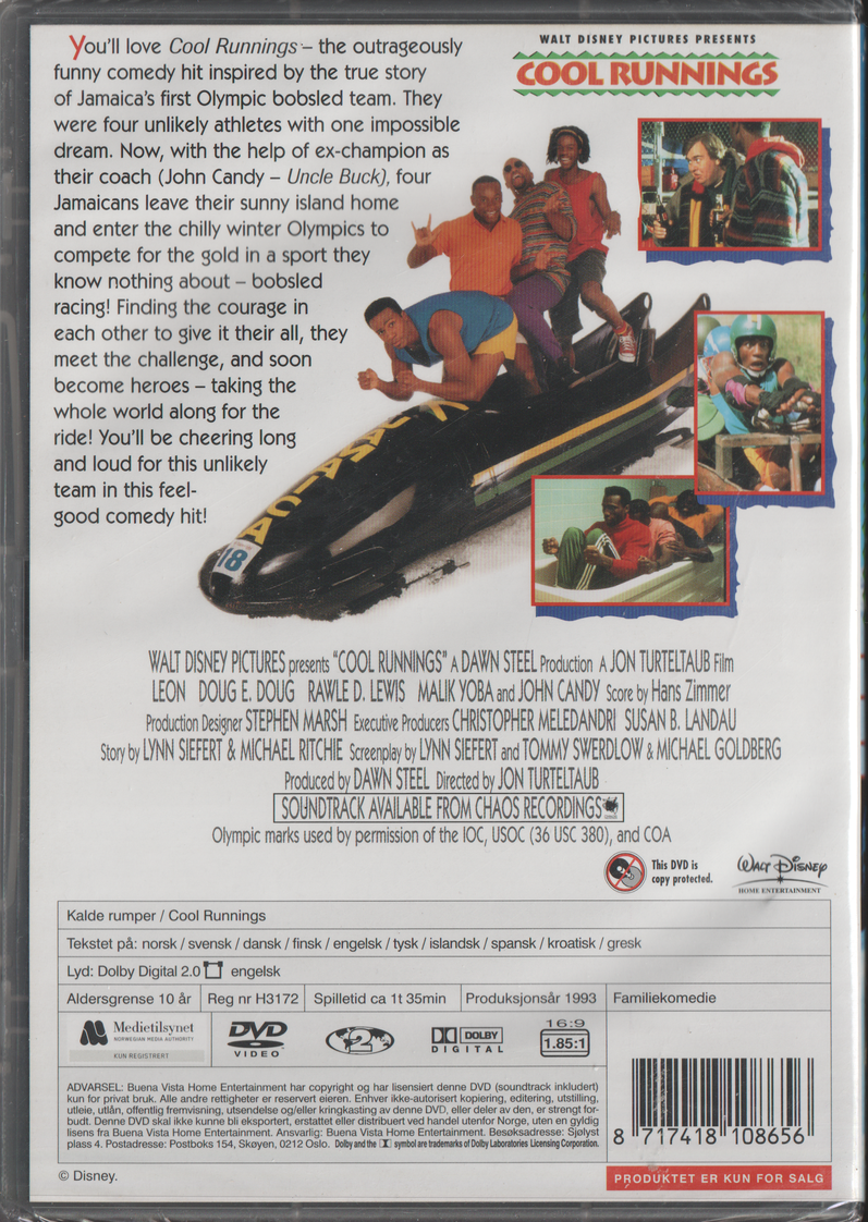 Cool Runnings / Kalde rumper. 1993. DVD. Ny i plast!