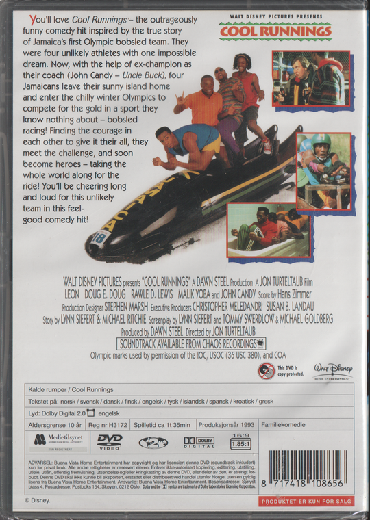 Cool Runnings / Kalde rumper. 1993. DVD. Ny i plast!