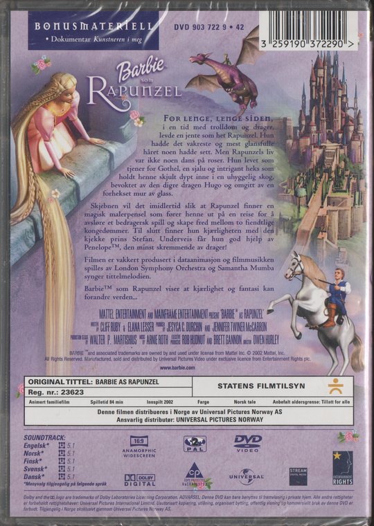 Barbie som Rapunzel. 2002. DVD. Ny i plast