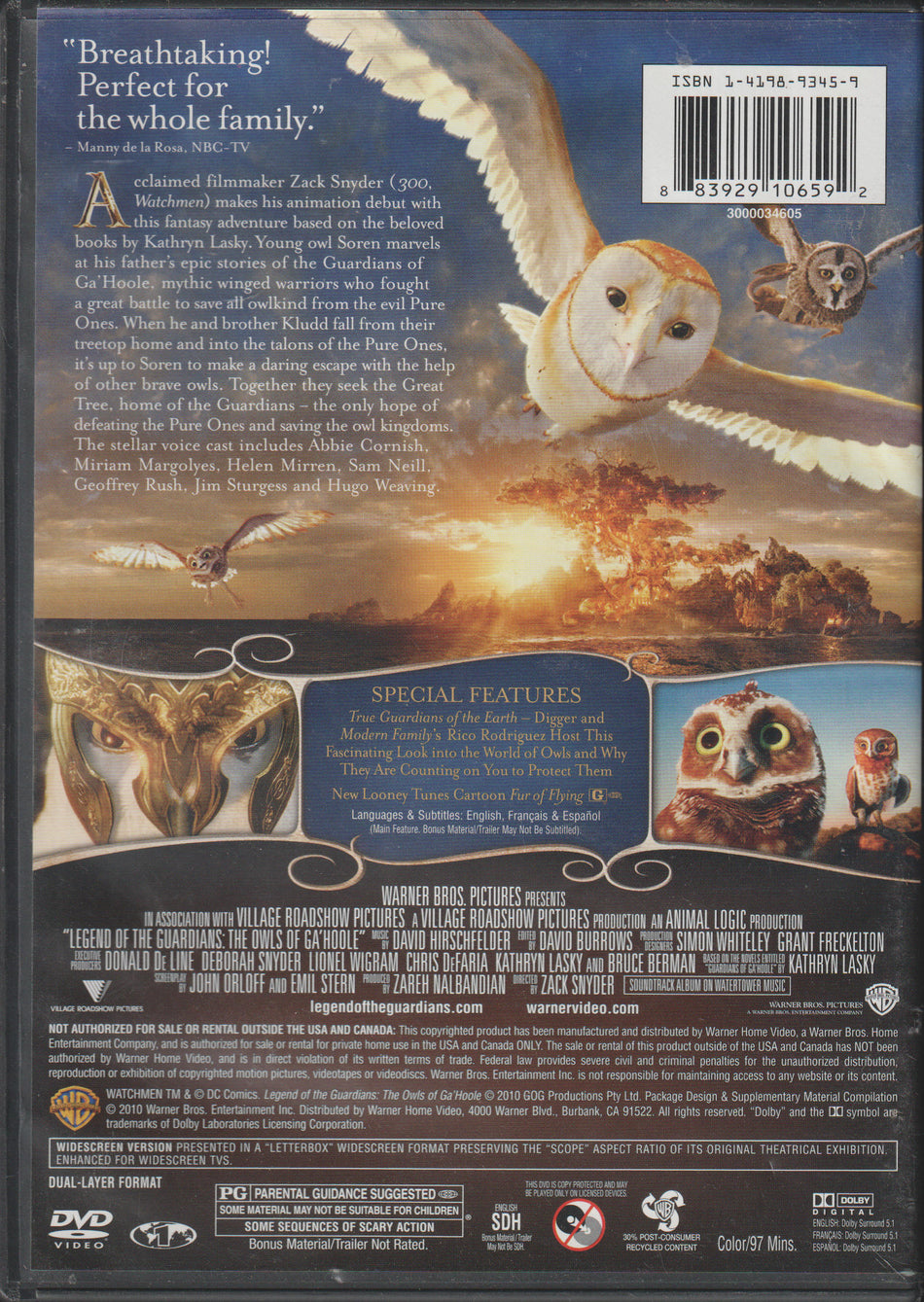 Legenden om Vogterne: Uglerne fra Ga'Hoole. DVD.