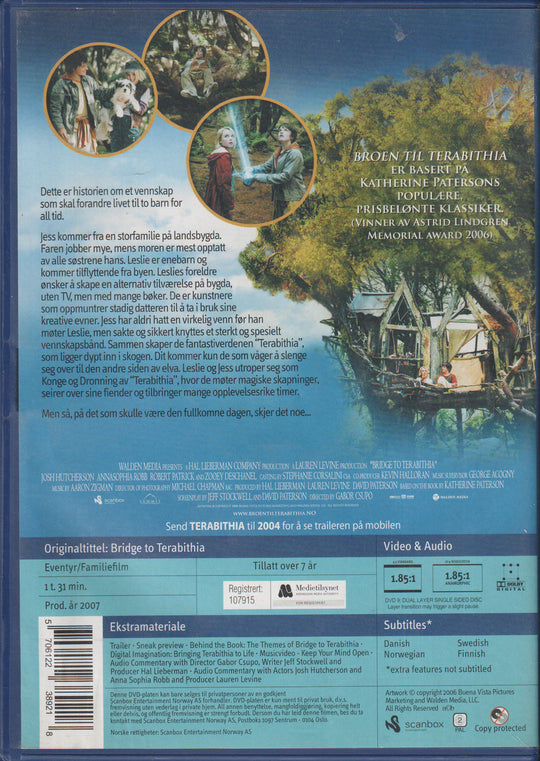 Broen til Terabithia. DVD.