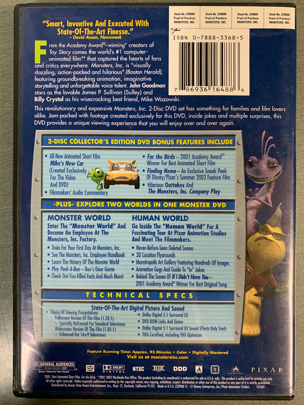 Monsters, Inc. (Collector's Edition 2-Disc). DVD.