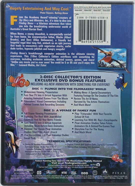Oppdrag Nemo (Finding Nemo). 2003. . DVD. Engelsk versjon.