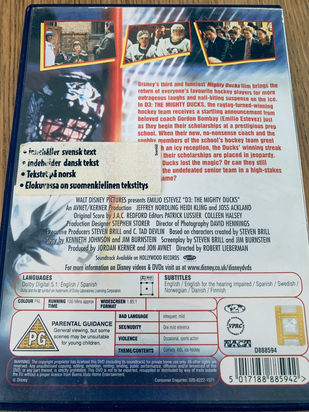 D3: The Mighty Ducks. 1996. DVD.