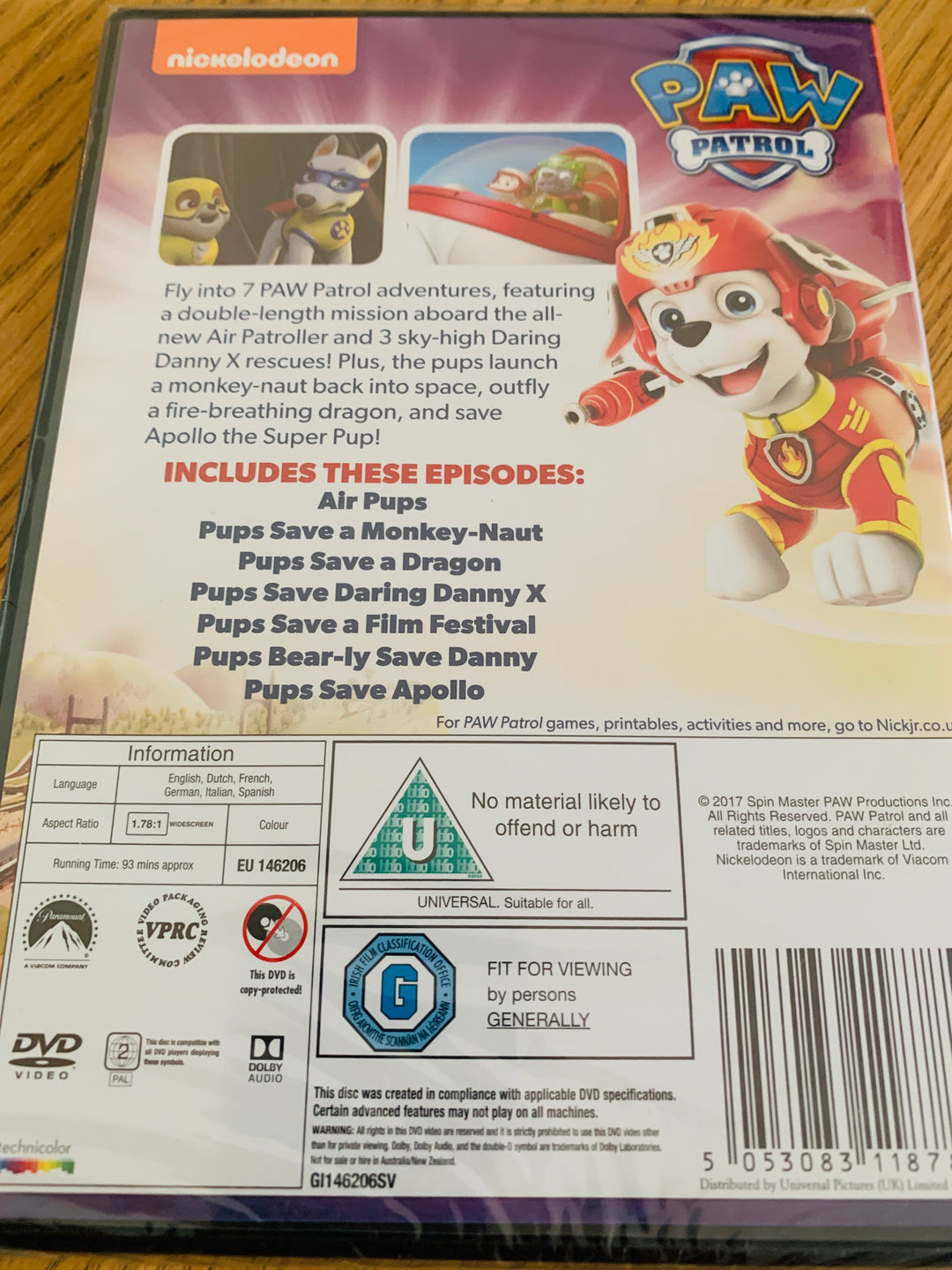 Paw Patrol – Air Pups. 2017. DVD. Ny i plast!