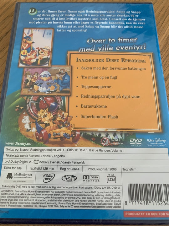 Snipp & Snapp: Redningspatruljen Vol. 1. 1989. DVD. Ny i plast!