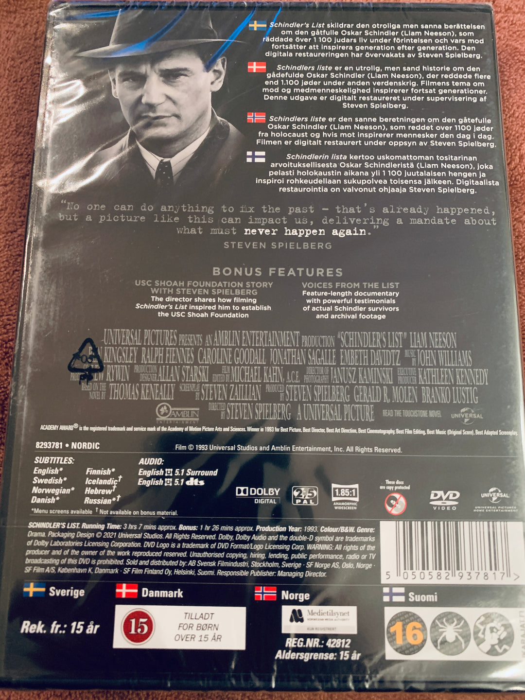 Schindler's List. DVD. Ny i plast!