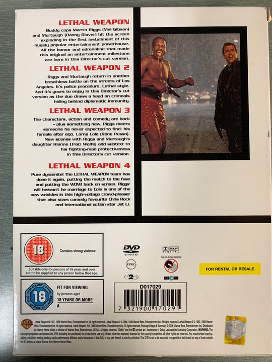 Lethal Weapon – The Complete 4-Film Collection. 1987–1998. DVD samleboks.