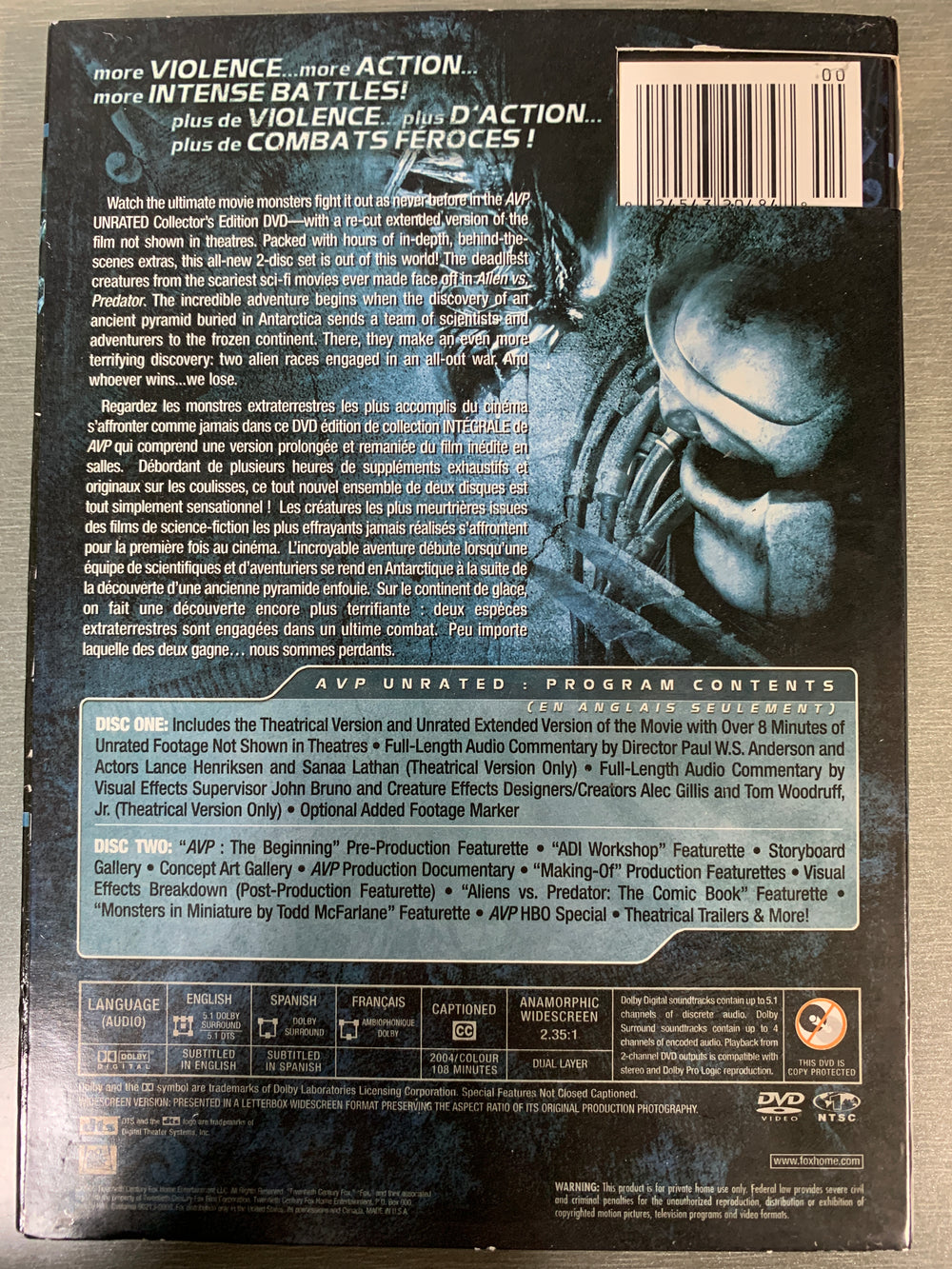 AVP: Alien vs. Predator – Unrated Edition. 2004. DVD samleboks.