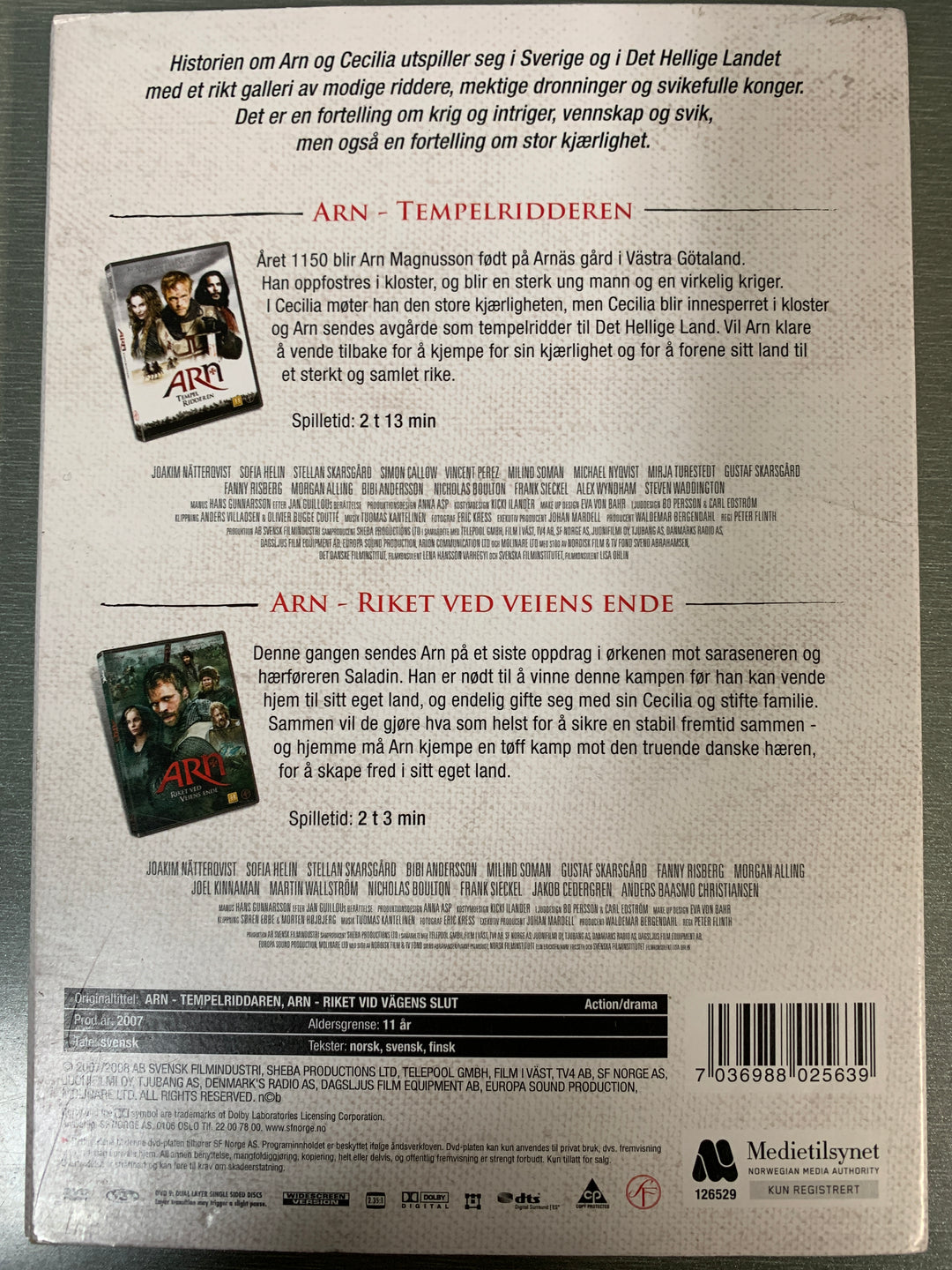 Arn – Tempelridderen og Riket ved veiens ende (2-disc Limited Edition). 2007–2008. DVD samleboks.